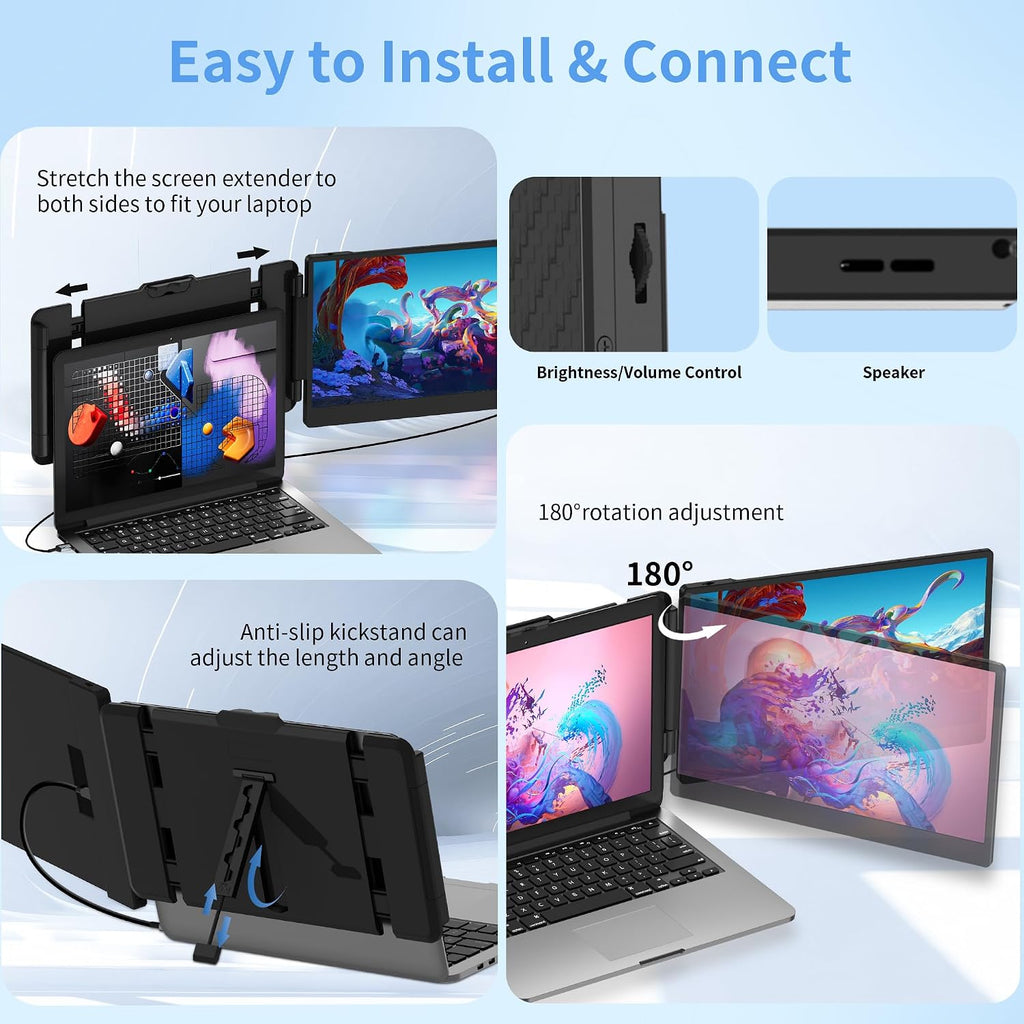 14' Laptop Screen Extender, FHD 1080P IPS Dual Screen Laptop Monitor Extender, Portable Monitor for Laptops 13-17.3' Compatible with Win/Mac/Android/Switch