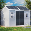8x6x7 FT Resin Storage Sheds with Floor Unique Openable 2 Windows, Heavy Duty Frame Waterproof Outdoor Plastic Garden Shed Kit with Base for Backyard Patio Lawn Tools Storage, Gray,Large