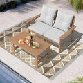 3 Piece Patio Furniture Set, HDPE Wood Grain Outdoor Loveseat and Coffee Table, Patio Conversation Set with Cushions for Porch, Lawn, Garden (Teak