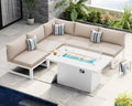 NICESOUL® 6 Piece Modern Extra-Large Aluminum Patio Furniture Set with Fire Pit Table Propane/Natural Gas, 29'' Deep Wide Seated Outdoor Conversation Sofas, 500lbs Heavy Duty L Shaped Sectional, Beige