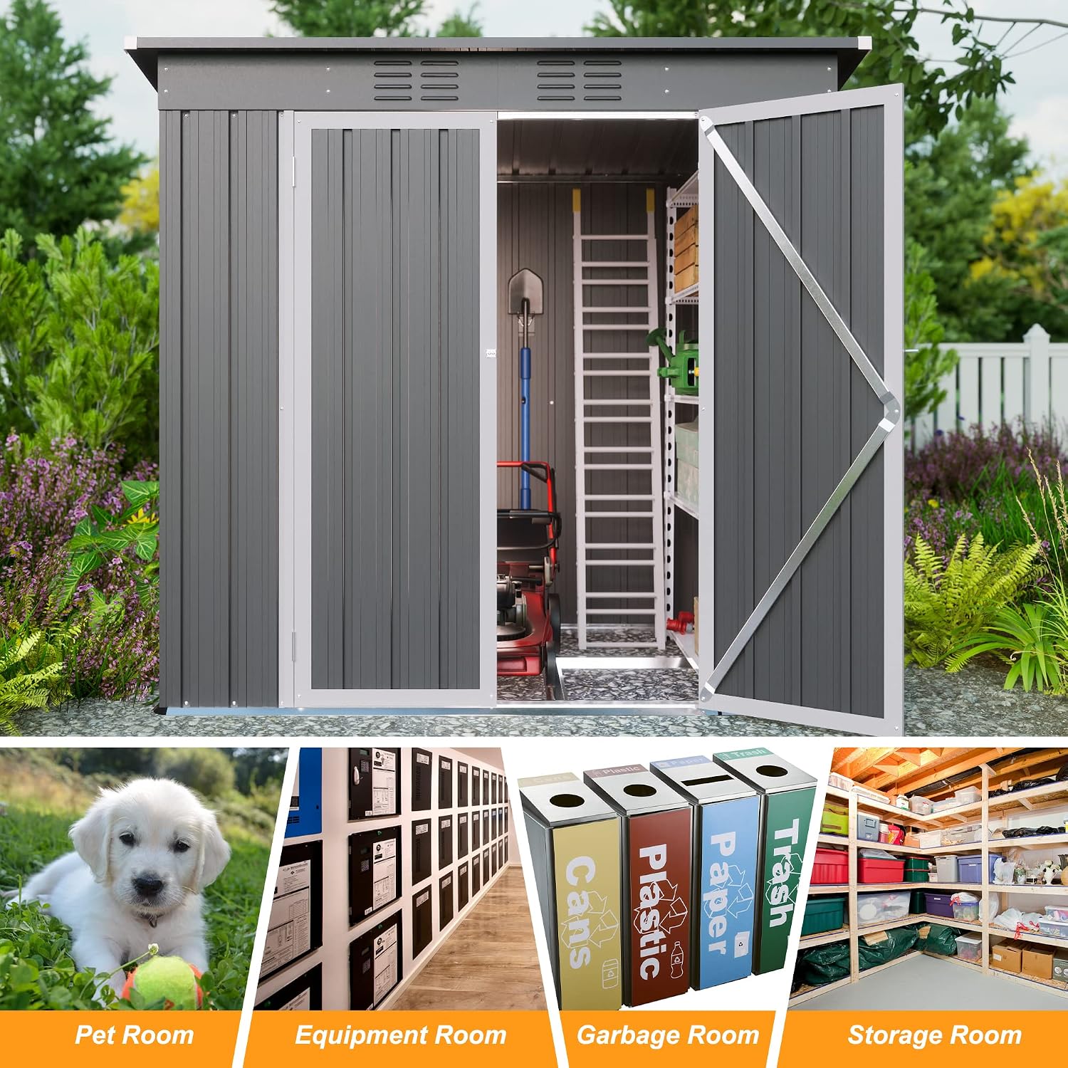 Outdoor Storage Shed, 6 X 4 FT Large Metal Utility Tool Sheds with Floor Frame, Steel Garden Shed for Backyard Garden Patio Lawn