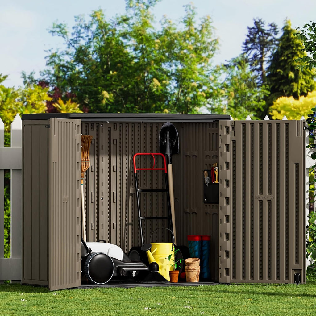 Mrosaa Large Outdoor Storage Box,Resin Shed,Waterproof/Lockable,Outdoor Storage Cabinet for Balcony,Garage,Backyard (37Cu.ft-Light Brown)