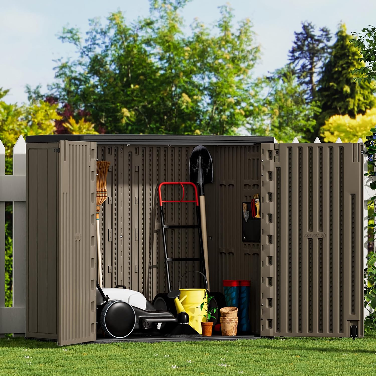 Mrosaa Large Outdoor Storage Box,Resin Shed,Waterproof/Lockable,Outdoor Storage Cabinet for Balcony,Garage,Backyard (37Cu.ft-Light Brown)