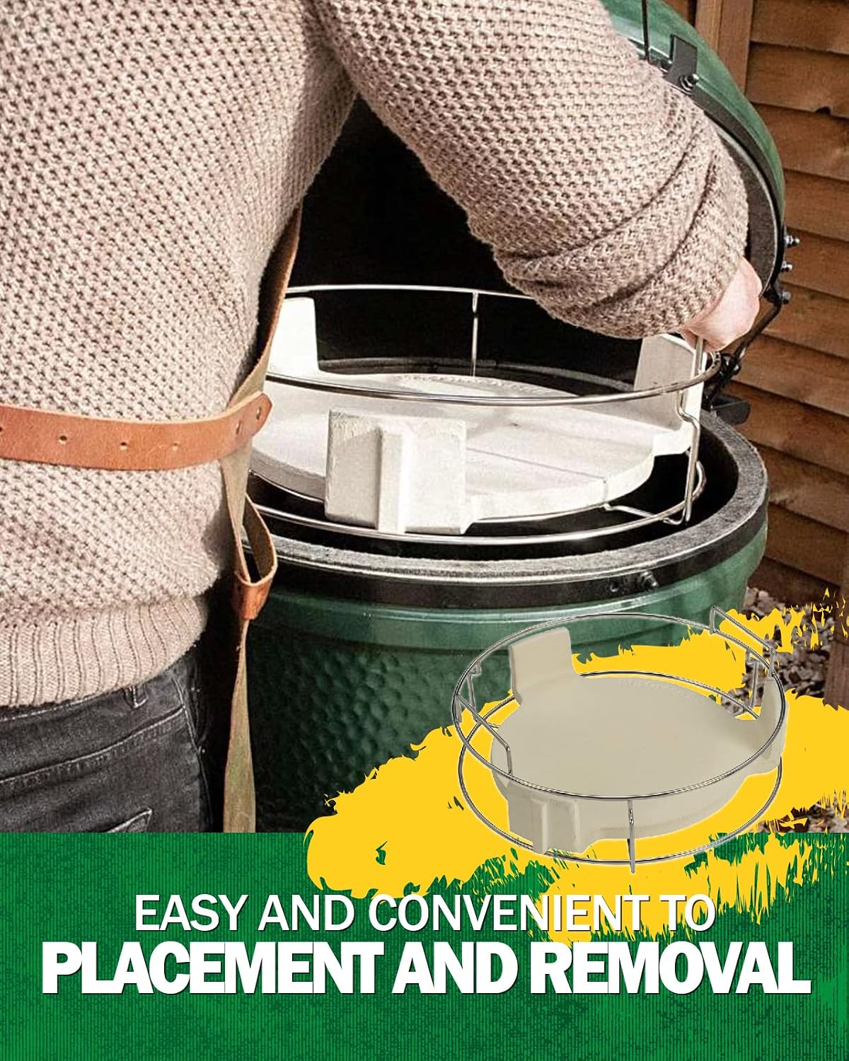 BBQ Expander Rack Kit, Large Green Egg Grill Accessories - BGE Kamado Grill Parts Includes 2-Piece Multi-Function Rack, 1-Piece Conveggtor Basket, 2 Half-Moon Cooking Grids, Heavy-Duty Stainless Steel