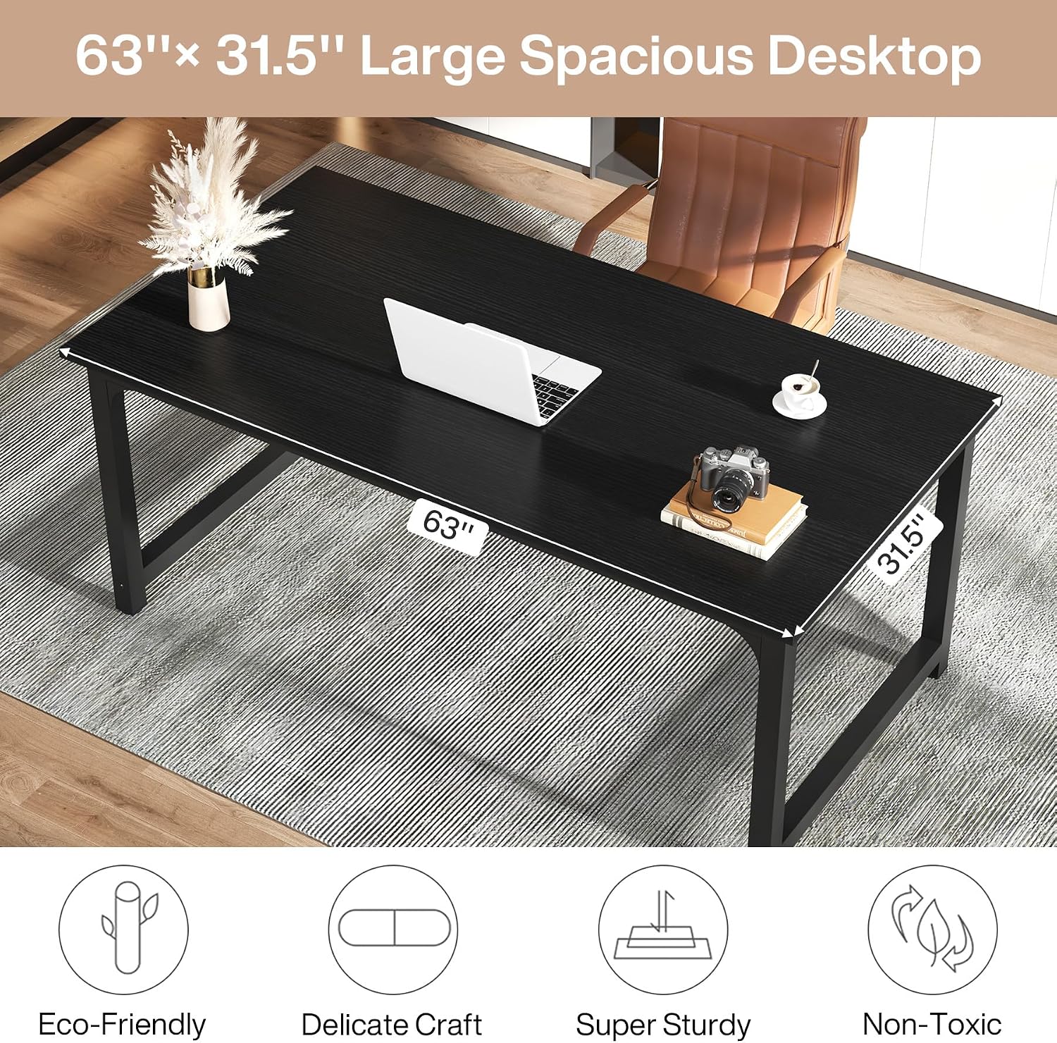 Tribesigns Modern Computer Desk, 63 x 31.5 inch Large Office Desk Computer Table Study Writing Desk Workstation for Home Office, Black