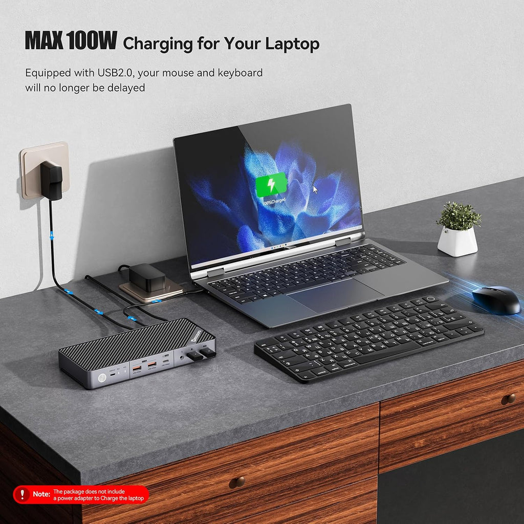 Minisopuru Dual Monitor KVM Switch Docking Station for Laptop & Desktop - with 4K@60Hz HDMI,15W Charge, EDID, 5 USB A USB-C, Audio, for Thunderbolt 5/4/3, USB-C Windows Laptops(Not Support MacBook)