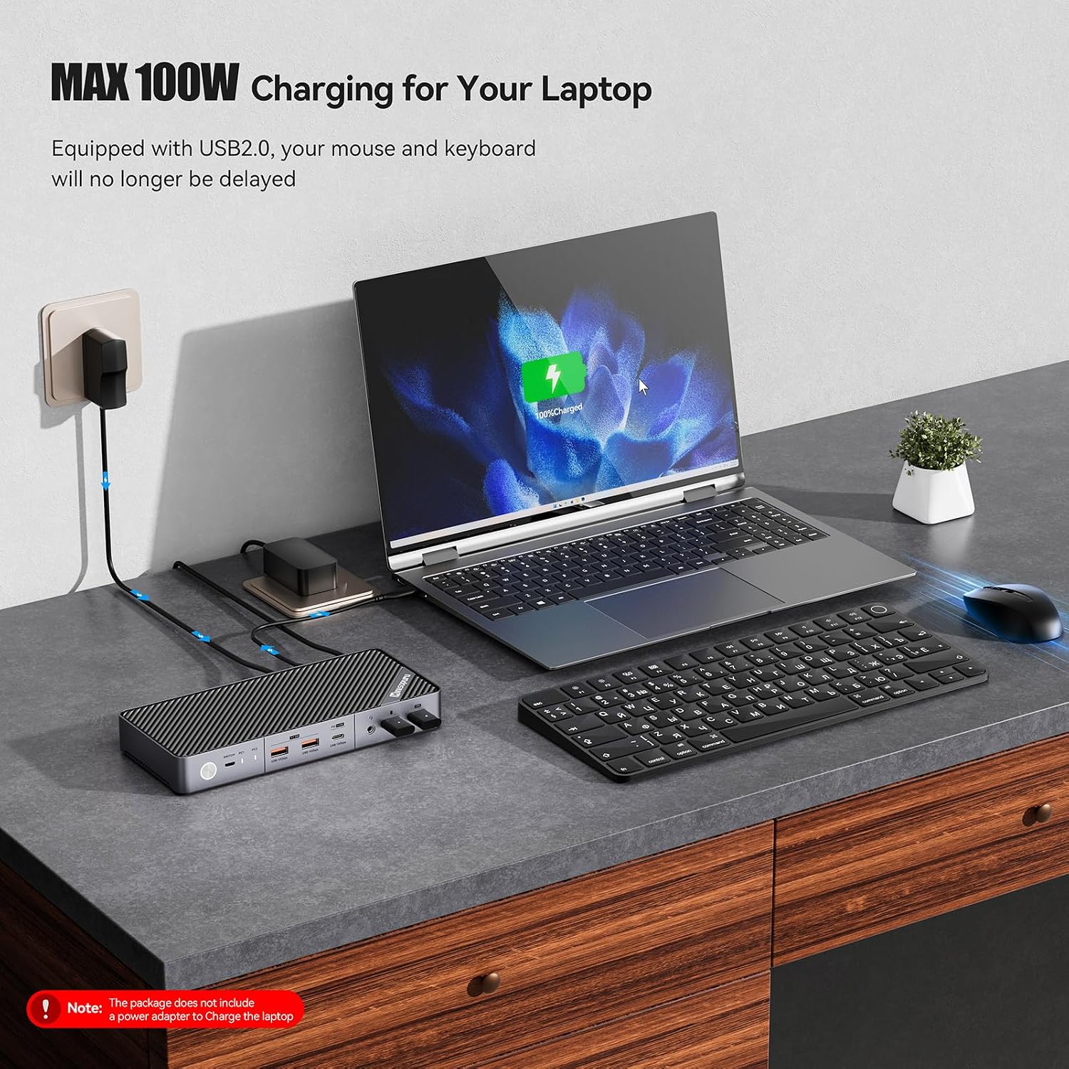 Minisopuru Dual Monitor KVM Switch Docking Station for Laptop & Desktop - with 4K@60Hz HDMI,15W Charge, EDID, 5 USB A USB-C, Audio, for Thunderbolt 5/4/3, USB-C Windows Laptops(Not Support MacBook)