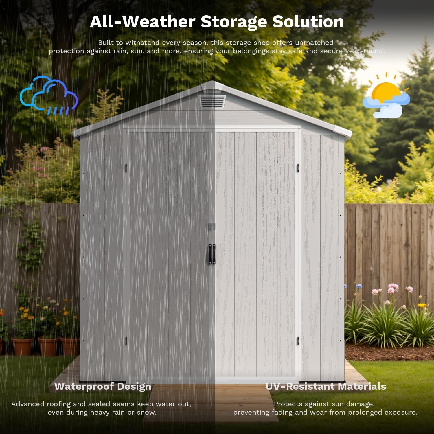 Patiowell 6X6 FT Outdoor Storage Shed with Lockable Door and Floor, Resin Garden Tool Shed with Window, Waterproof Easy Assembly for Backyard, Lawn, Patio Furniture Storage (Light Grey)