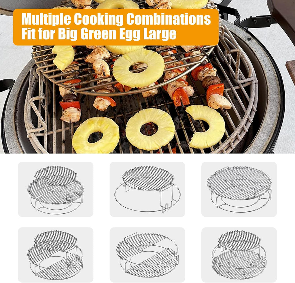BBQ-PLUS Expander Rack Replacement Kit for Large Big Green Egg,Heavy Duty Stainless Steel 3 Tier 5 Piece Grill Basket Accessories with Removable Cooking Rack System Large