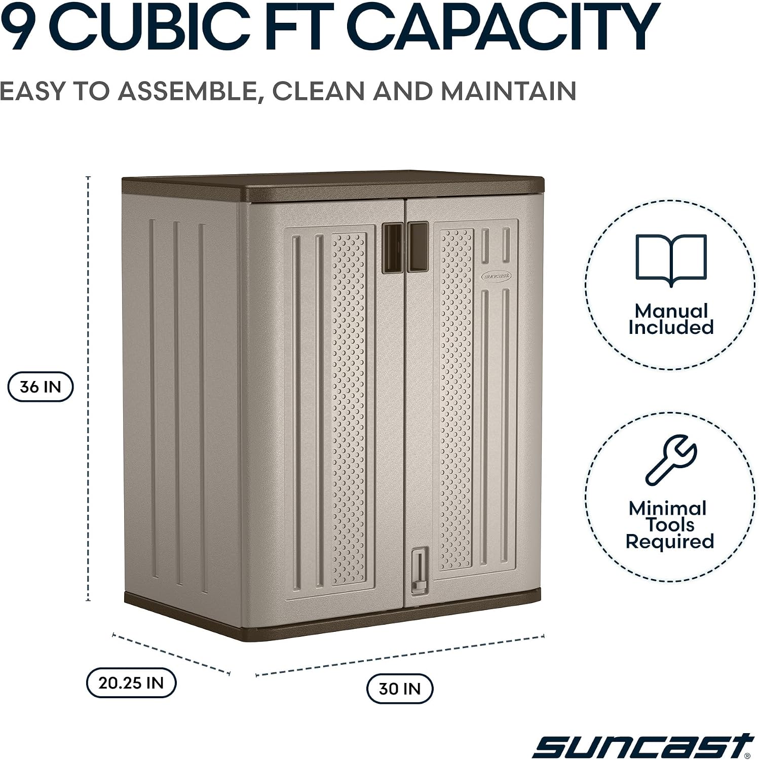 Suncast 36' Resin Base Garage Storage Cabinet, Platinum, Made in the USA