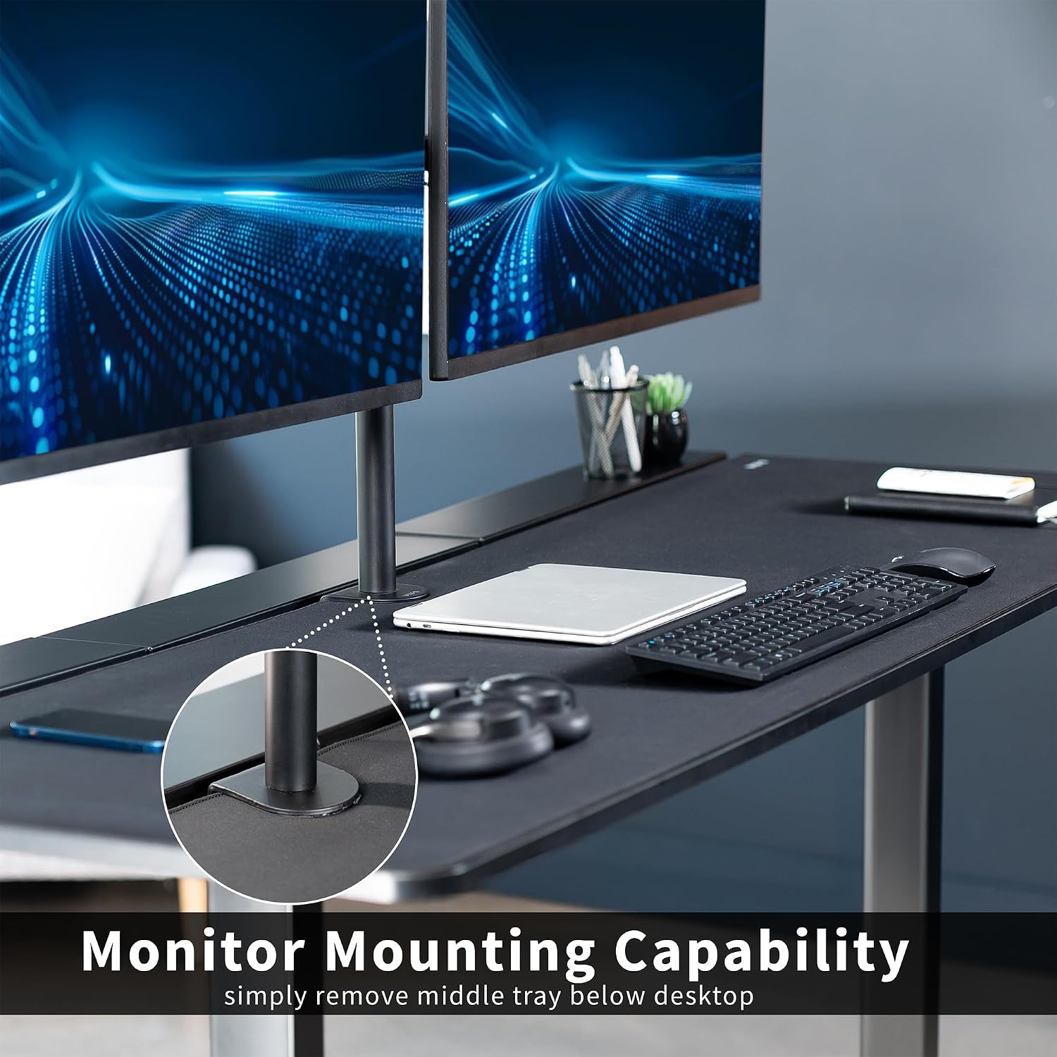 VIVO Electric 71 x 30 inch Standing Desk with Concealed Cable Trays and Full-Size Mouse Pad, Dual Motor Memory Controller Height Adjustment, Black Top Black Frame, DESK-KIT-E2B-P3B-71