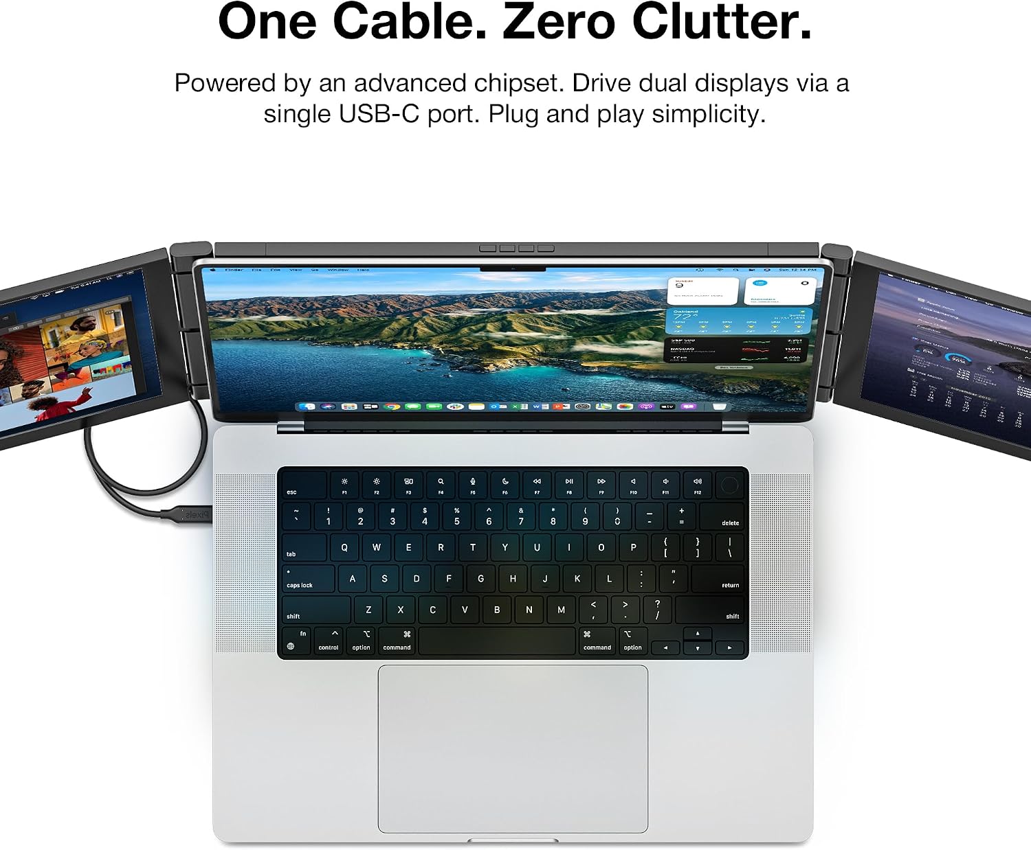 Trio 3 Pro 14.1' Mobile Pixels Portable Monitors (2026 Version), 1400p QHD Triple Monitor with Built-in Kickstand, Type-C/USB A Laptop Screen Extender(Optional Magnets), Windows/Android/macOS/Switch