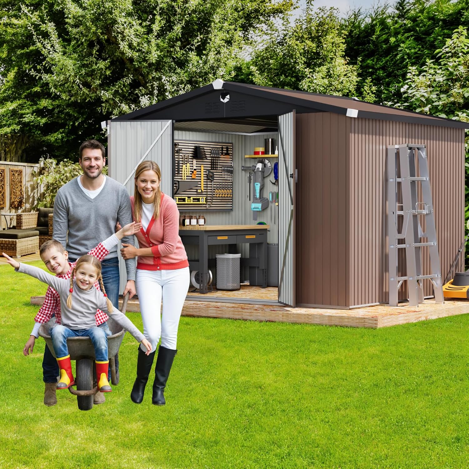 Metal Storage Shed,10x8 Outdoor Storage Building,Large Backyard Sheds with Lockable Doors,Waterproof Outside Storage Sheds with Lockable Doors(Floor Not Included)