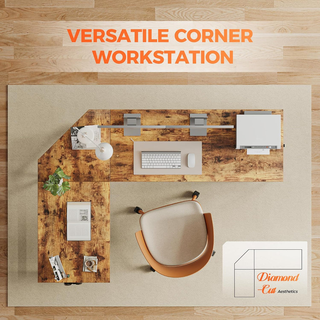 Mericonia 66 inch Large L Shaped Desk, Simple Corner Gaming Desk with CPU Stand & Hooks, Computer Desk for Home, Bedroom & Office Workspace, Dark Brown