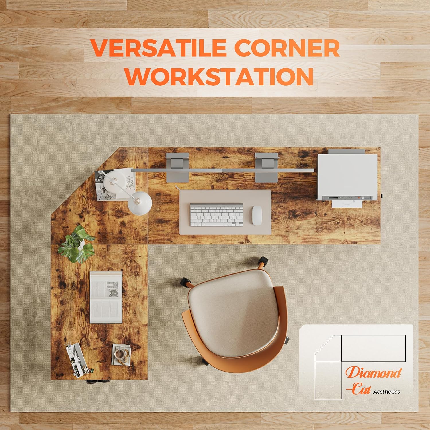 Mericonia 66 inch Large L Shaped Desk, Simple Corner Gaming Desk with CPU Stand & Hooks, Computer Desk for Home, Bedroom & Office Workspace, Dark Brown