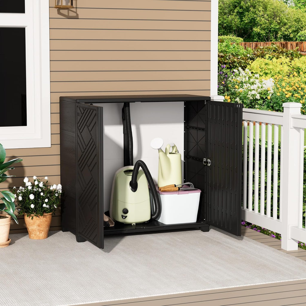 ADDOK Indoor Outdoor Plastic Storage Cabinet 34'x15'x34', Outdoor Storage Shed for Living Room, Hallway, Balcony, Garage, Garden, Backyard-Black（W/O Shelf）