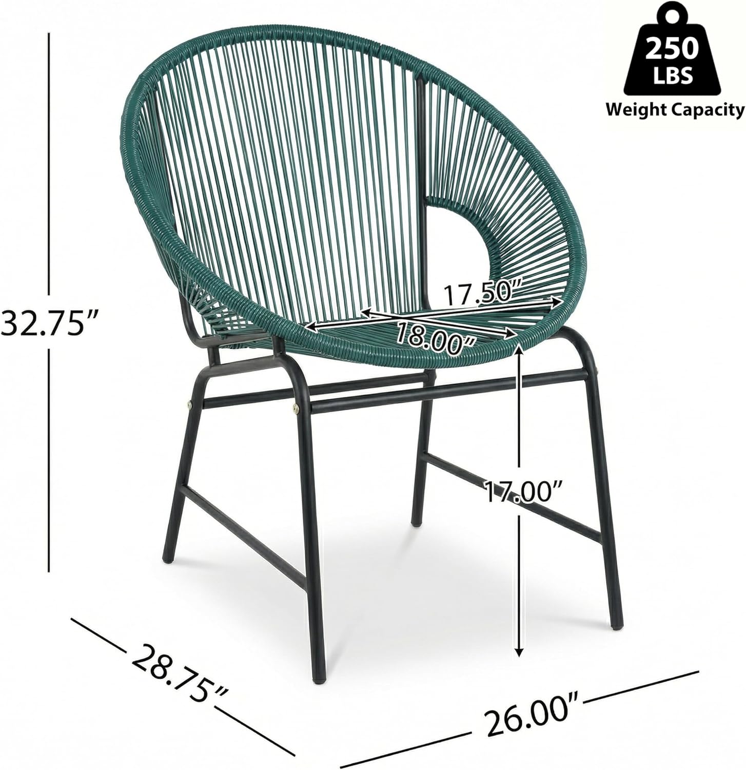 Christopher Knight Home Outdoor Wicker Chairs Set of 2, Patio Papasan Chair with Metal Frame, Faux Rattan Lounge Chair Outdoor, Teal