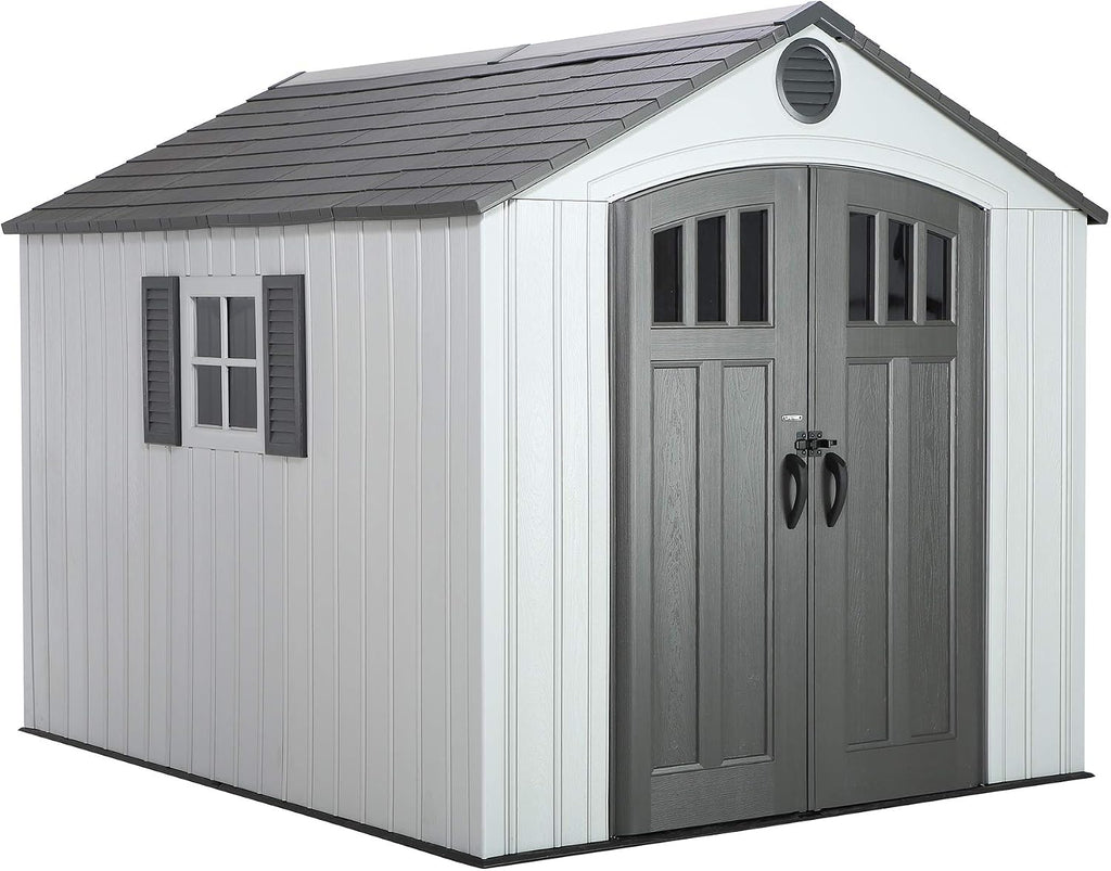 Lifetime 8 x 10 Ft Outdoor Storage Shed, Dual-Wall HDPE Construction, Steel-Reinforced, Skylight and Window, Lockable Doors, UV-Protected Gray Finish