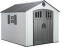 Lifetime 8 x 10 Ft Outdoor Storage Shed, Dual-Wall HDPE Construction, Steel-Reinforced, Skylight and Window, Lockable Doors, UV-Protected Gray Finish