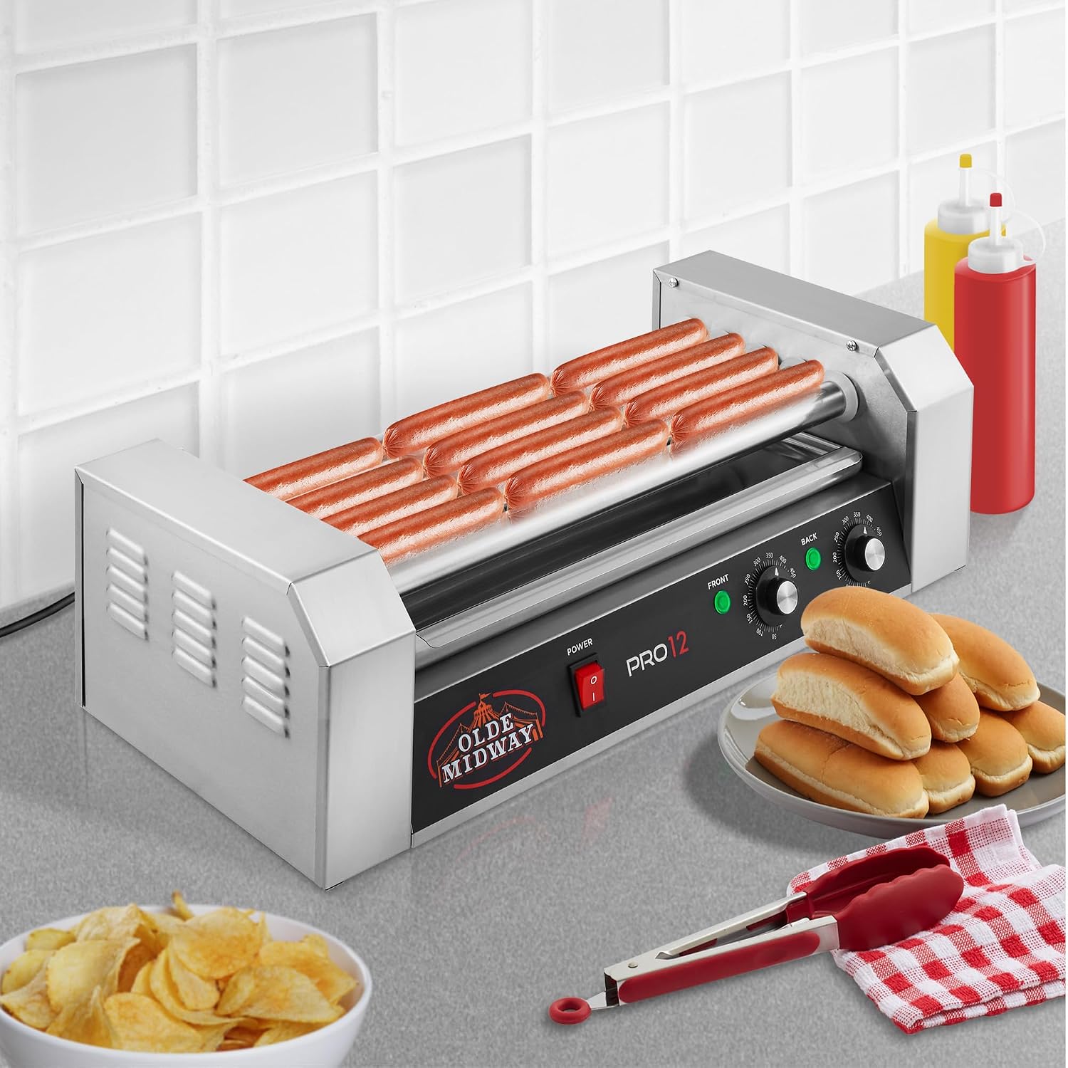 Olde Midway Electric 12 Hot Dog 5 Roller Grill Cooker Machine 700-Watt - Commercial Grade