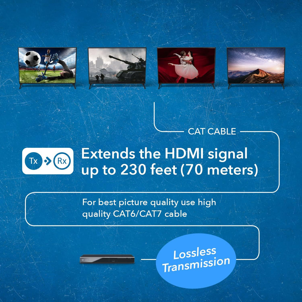 OREI 4K 4x4 HDMI Extender Matrix - UltraHD 4K @ 60Hz 4:4:4 Over Single CAT5e/6/7 Cable with HDR Switcher & IR Control, RS-232 - Up to 230 Ft - 1080P Downscale - 4 x Loop Out - 4 Receivers Included
