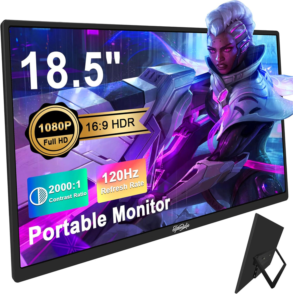 18.5inch Portable Monitor, Laptop Monitors 120Hz Travel Gaming Monitor, 400Nits HDR FHD Plug&Play Dual Speakers, External Screen for PC, Tablet,Mac,Sw-Itch, Xbox, PS3/4/5 Will