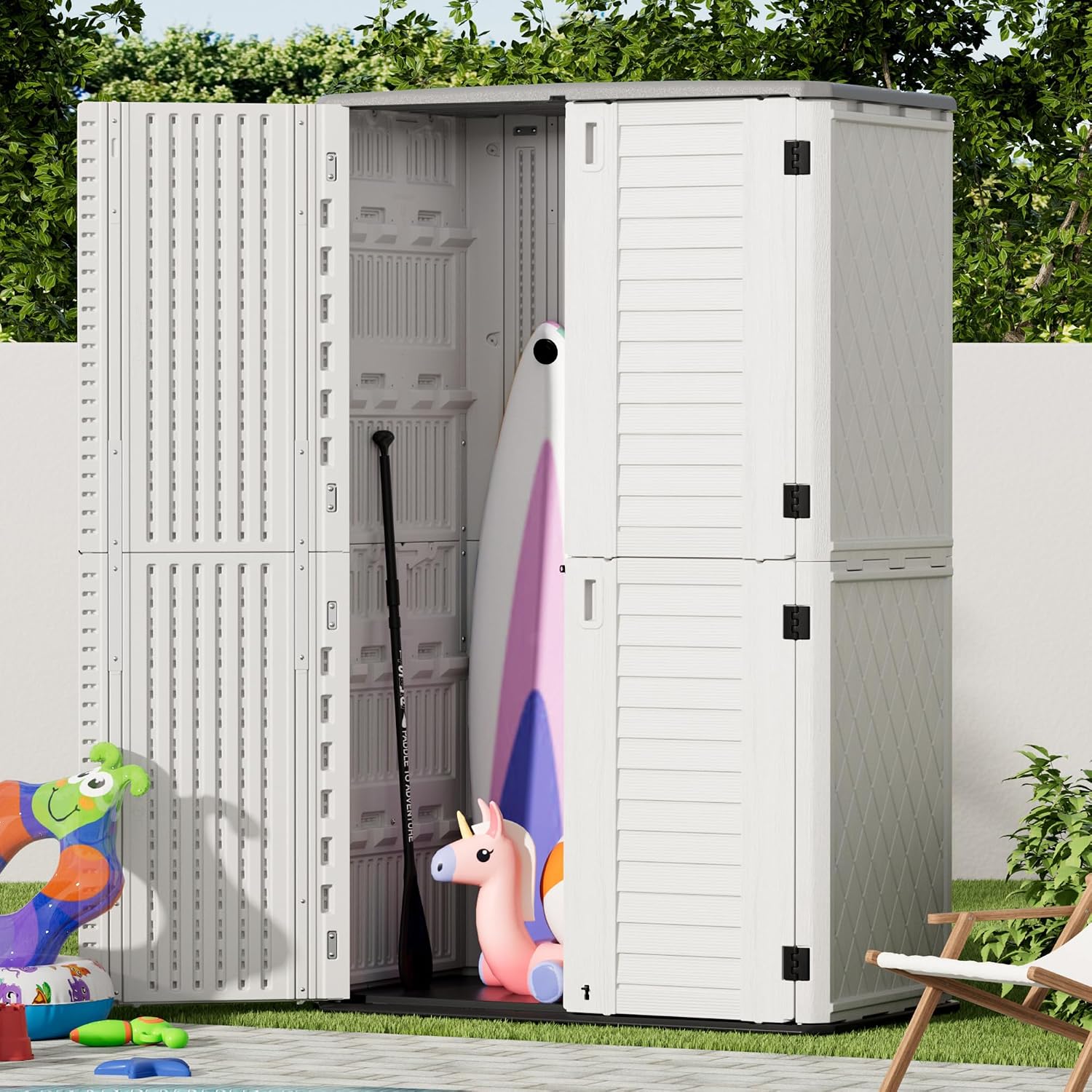 Mrosaa Outdoor Storage Cabinet Waterproof,Resin Vertical Storage Shed Lockable, 66 Cubic Feet Outdoor Storage Box for Garden/Backyard/Home/Pool