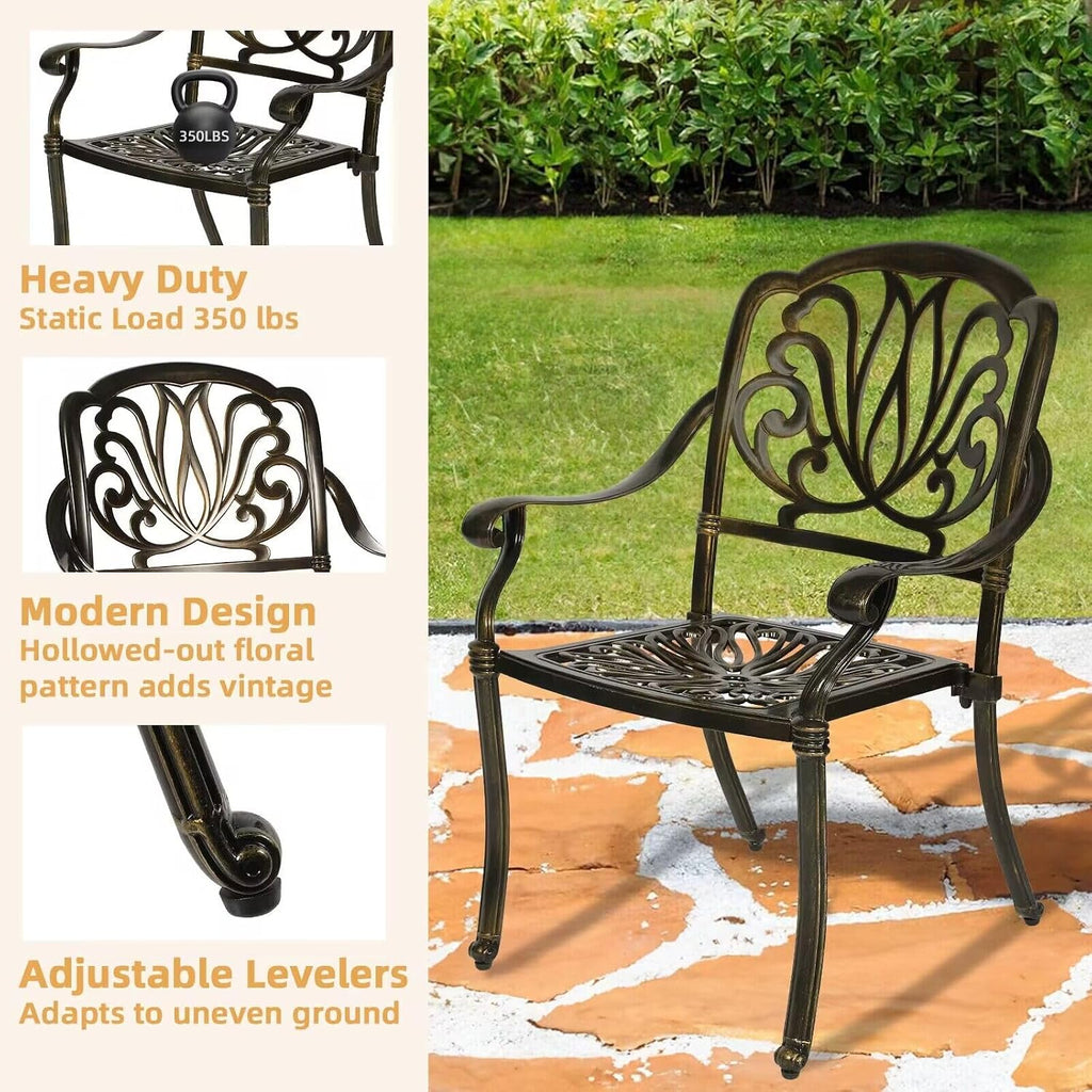 5-Piece Outdoor Patio Dining Set, All-Weather Cast Aluminum Patio Furniture Set with 4 Chairs and 35.4' Round Table for Backyard Garden Deck, 2' Umbrella Hole