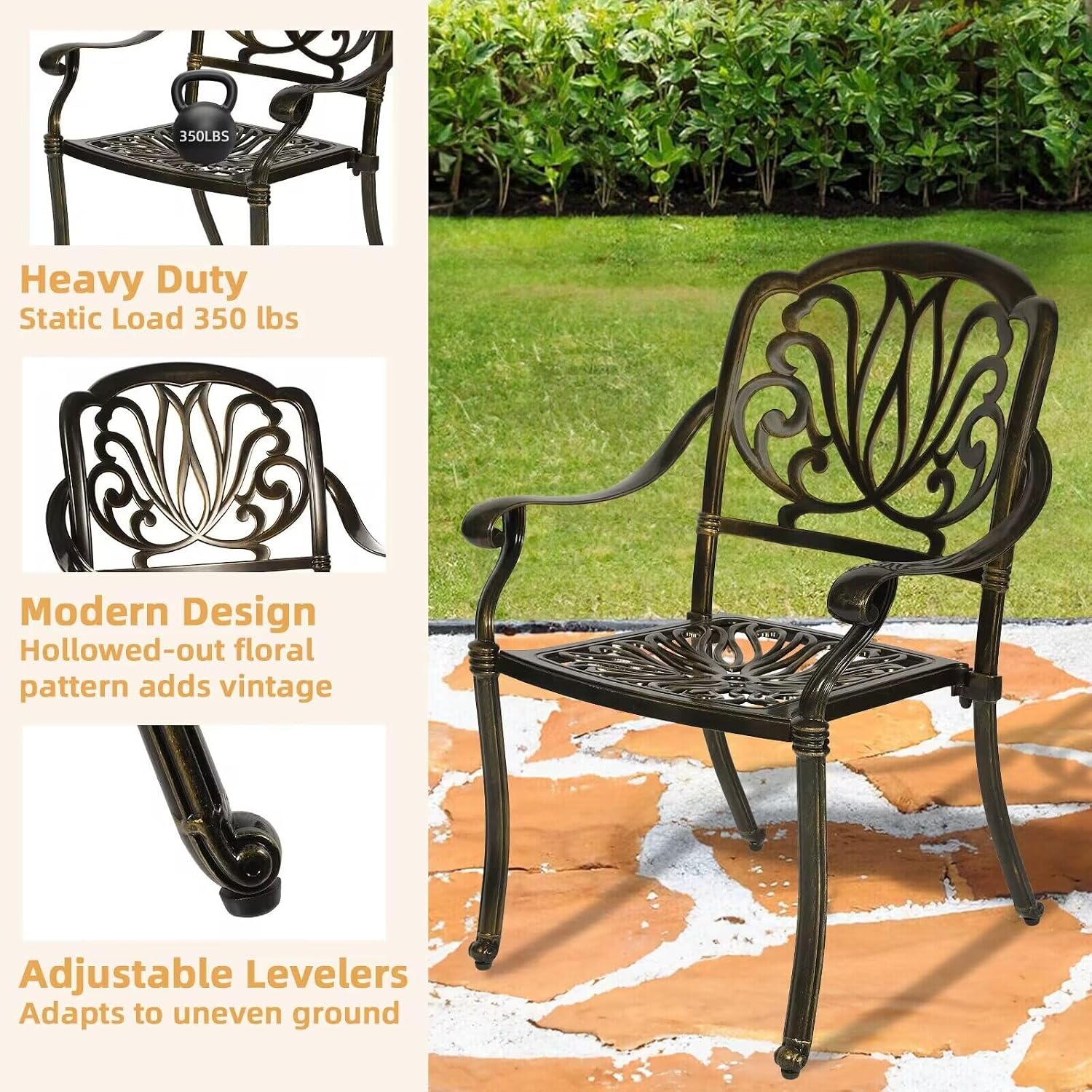 5-Piece Outdoor Patio Dining Set, All-Weather Cast Aluminum Patio Furniture Set with 4 Chairs and 35.4' Round Table for Backyard Garden Deck, 2' Umbrella Hole