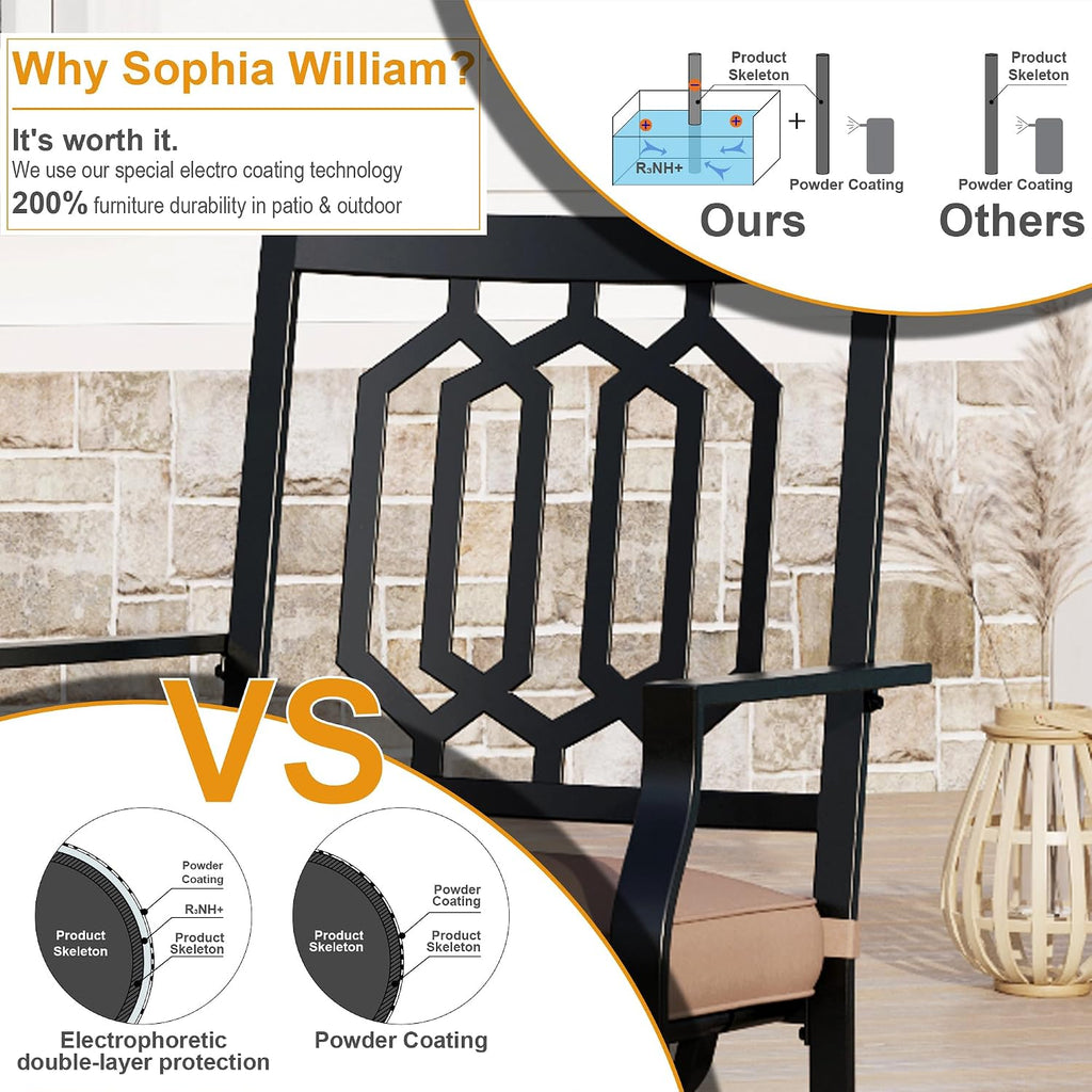 Sophia & William Outdoor Metal Swivel Chairs Set of 4 Patio Dining Rocker Chair with Cushion Furniture Set for Garden Backyard Bistro, 300 lbs