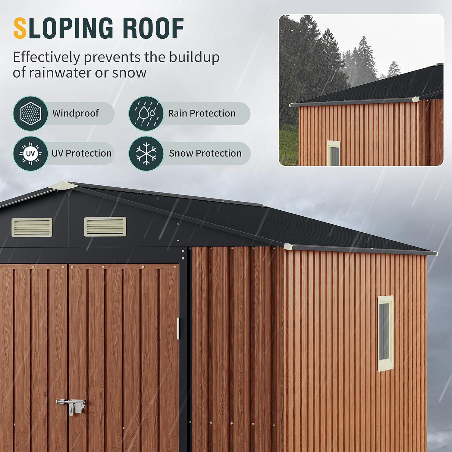 Florise Storage Shed, Large Outdoor Shed with Floor Base, Window, Lockable Doors, Outside Metal Steel Shed for Garden, Backyard, Lawn, Patio Utility, Tool Storage (8x10 FT/Base)