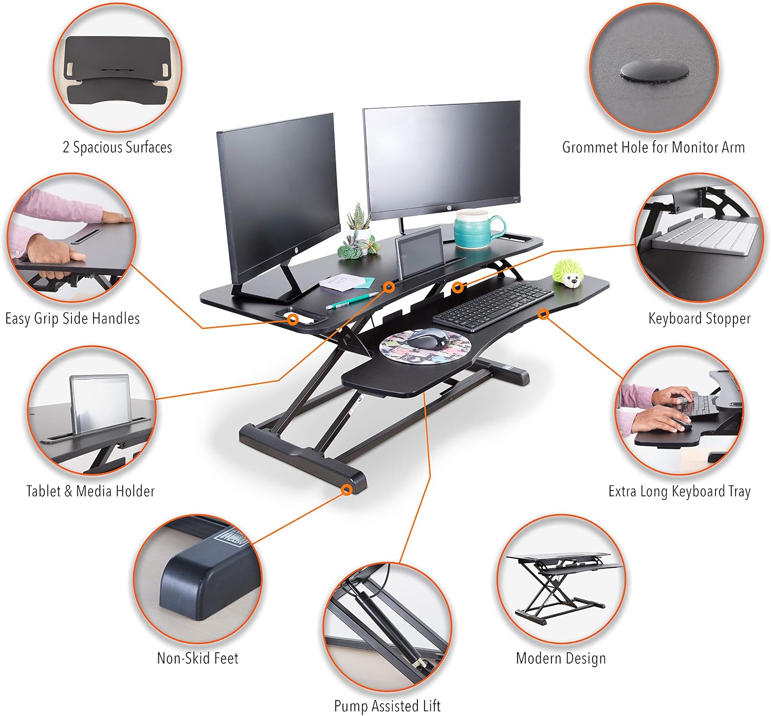 Flexpro Hero 37 Inch Standing Desk Converter, for Office and Home, Height Adjustable, 2 Level Sit to Stand Workspace with Keyboard Shelf & Monitor Riser, Sit or Stand (Black, 37 x 18 x 4.5 to 20)