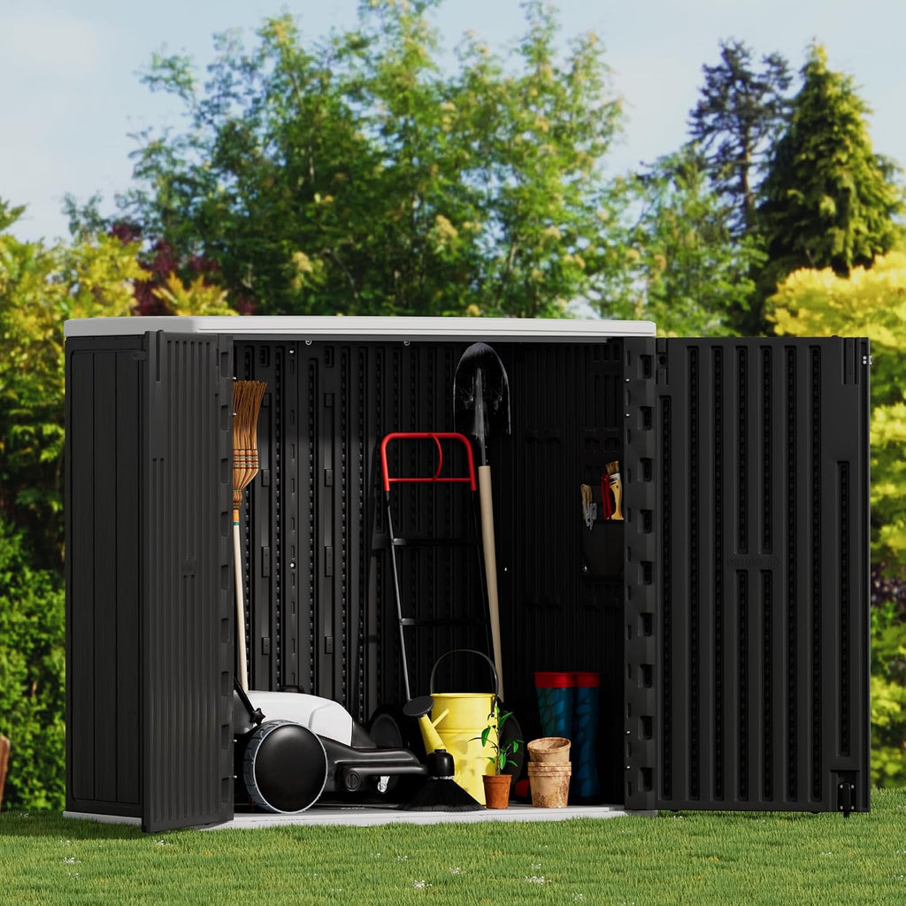 Mrosaa Large Outdoor Storage Box,Resin Sheds&Outdoor Storage Waterproof/Lockable,Outdoor Storage Cabinets for Balcony,Garage,Backyard (37Cu.ft-Black White)