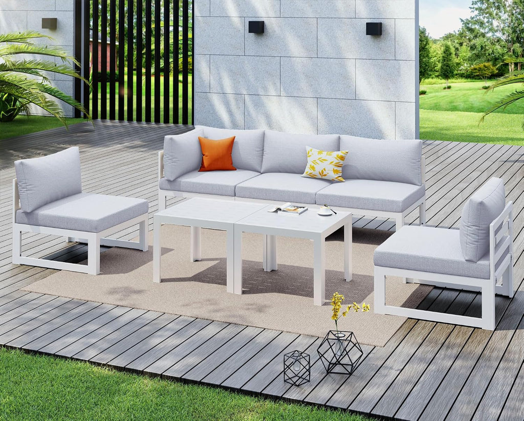 NICESOUL 7 Piece Oversized Modular Aluminum Outdoor Furniture Set, 29' Deep Wide Sectional Seating, 500 lbs High Weight Capacity Water Resistant Patio Conversation Set for Garden Terrace, Light Gray