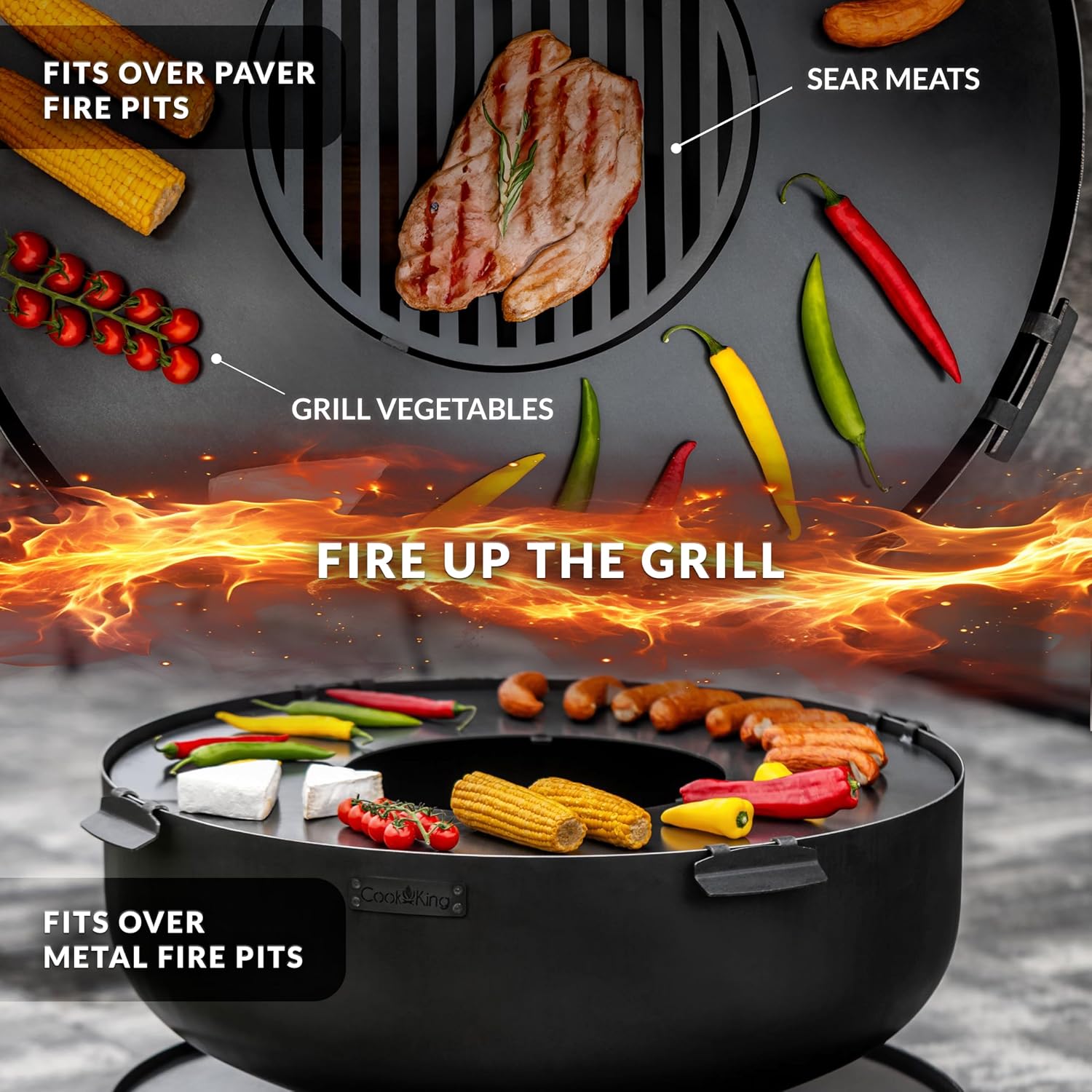 40' Round Cooking Grate, Universal Fire Pit Grill, Outdoor Campfire BBQ Grilling Mesh Grates Steel, Camping Cooking Grill and Skillet for Firepit, Burn Rack, Stove Accessories by Good Directions