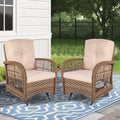 MEETWARM Patio Wicker Rocking Glider Set, All-Weather Outdoor Rattan Patio Rocking Chairs of 2, Patio Conversation Set with Thickened Cushions for Porch Garden & Backyard, Brown
