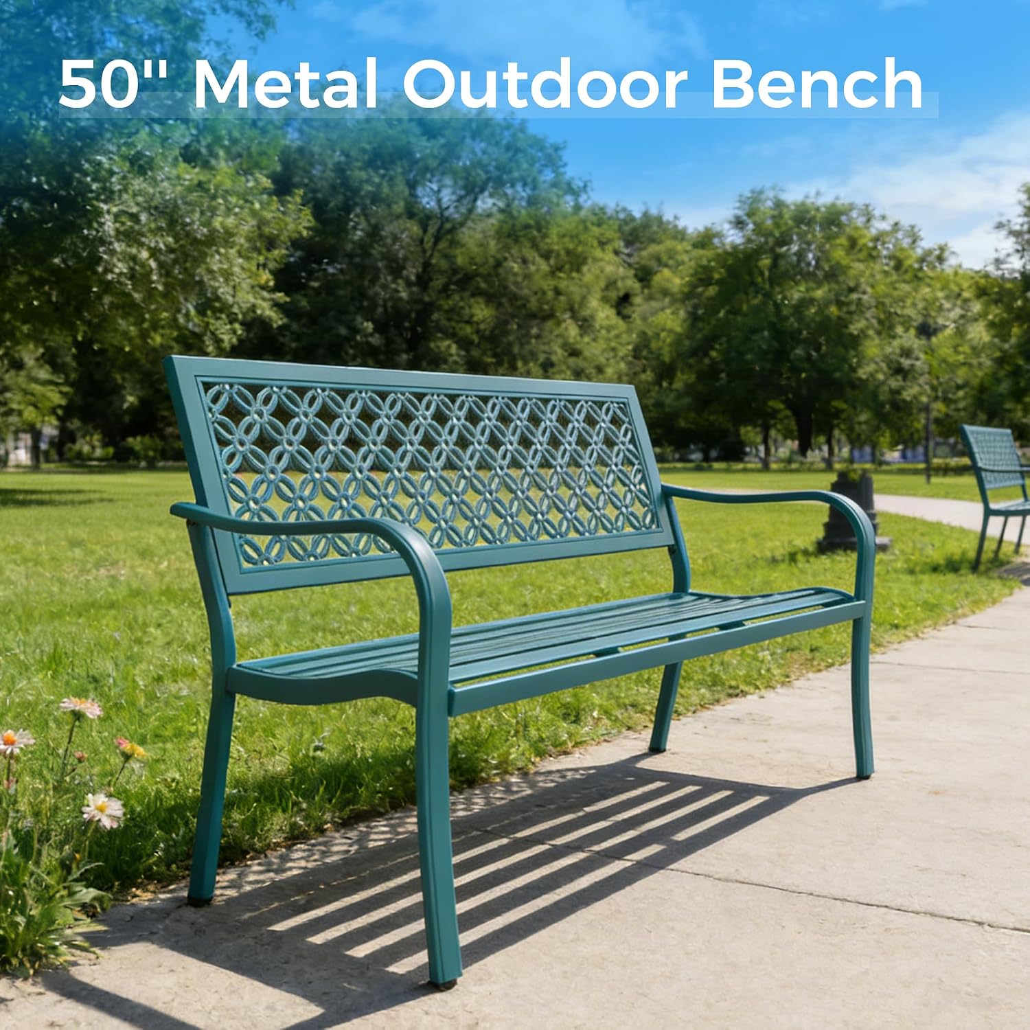 Grand patio 50' Outdoor Bench, Garden Benches with Anti-Rust Metal Powder Coated Frame, Patio Bench for Front Porch Park Outside Furniture Decor, Lake Shore