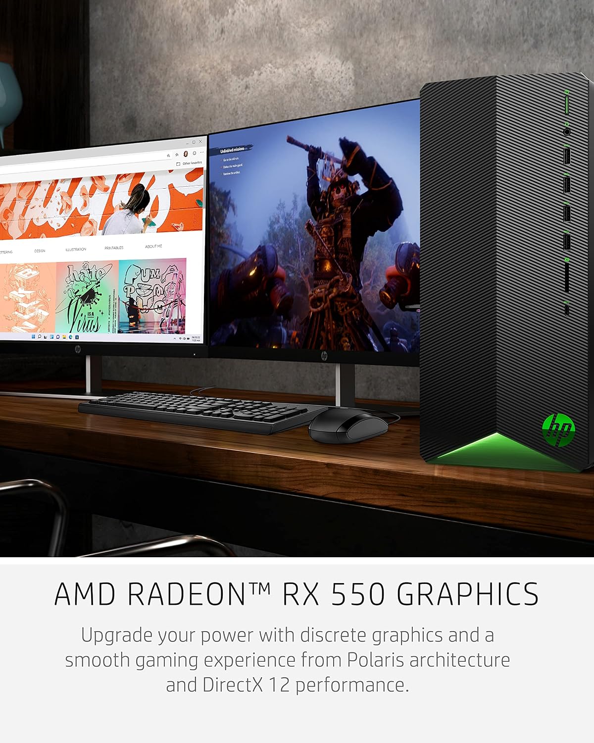 HP Pavilion Gaming Desktop, AMD Radeon RX 5500, AMD Ryzen 3 5300G Processor, 8 GB RAM, 512 GB SSD, Windows 11 Home, 9 USB Ports, Keyboard and Mouse Combo, Pre-Built PC Tower (TG01-2022, 2022)