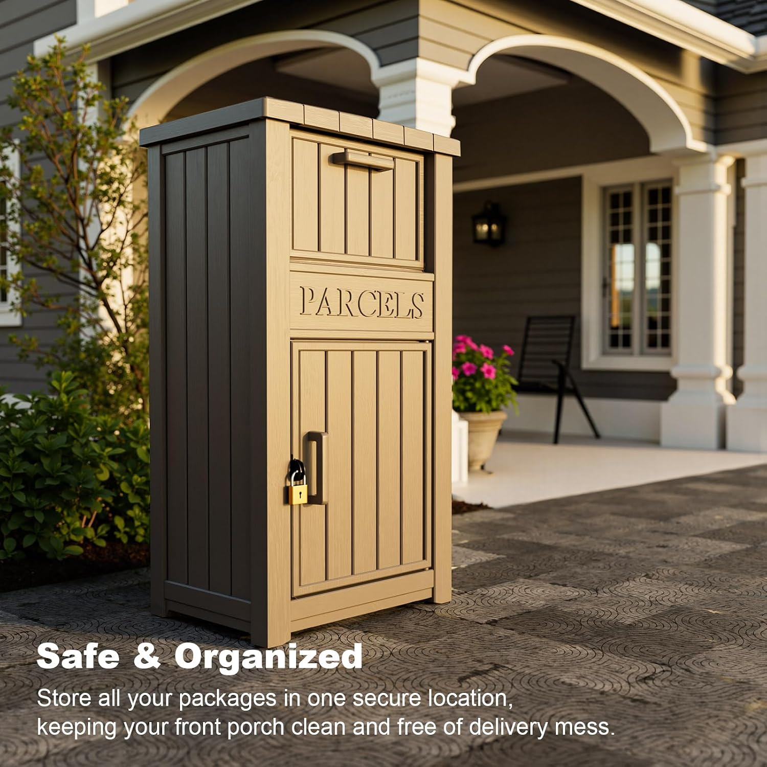 Package Delivery Box for Outside, Large Parcel Drop Box with Lockable Secure, Waterproof and Anti-Theft Storage for Porch, Curbside, House (Grey)