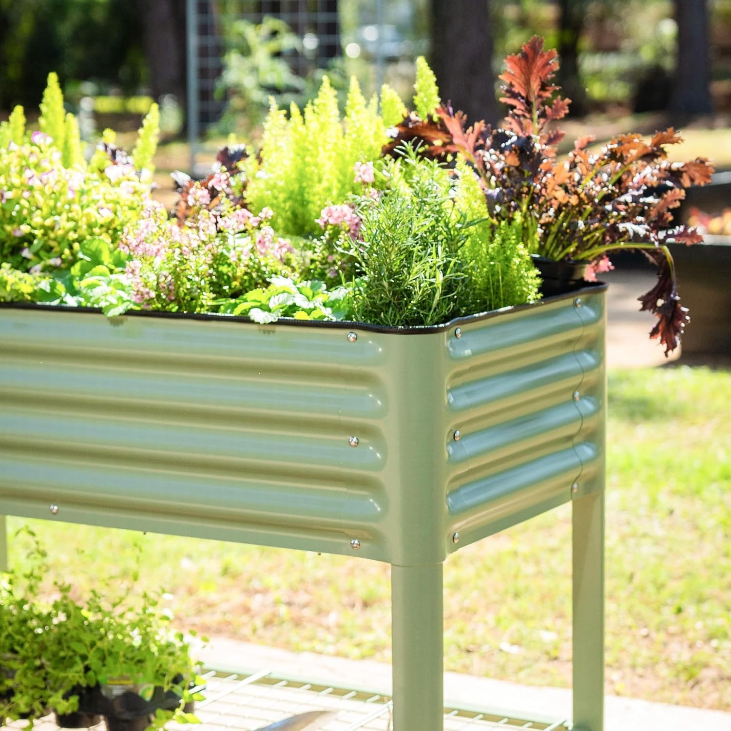 Rolling Elevated Raised Garden Bed-V Series, 2' x 4' Garden Beds with Legs & Storage Rack for Patio & Porch, 700 Lbs Weight Capacity, Outdoor Planter Box for Vegetables Flower Herbs, Olive Green