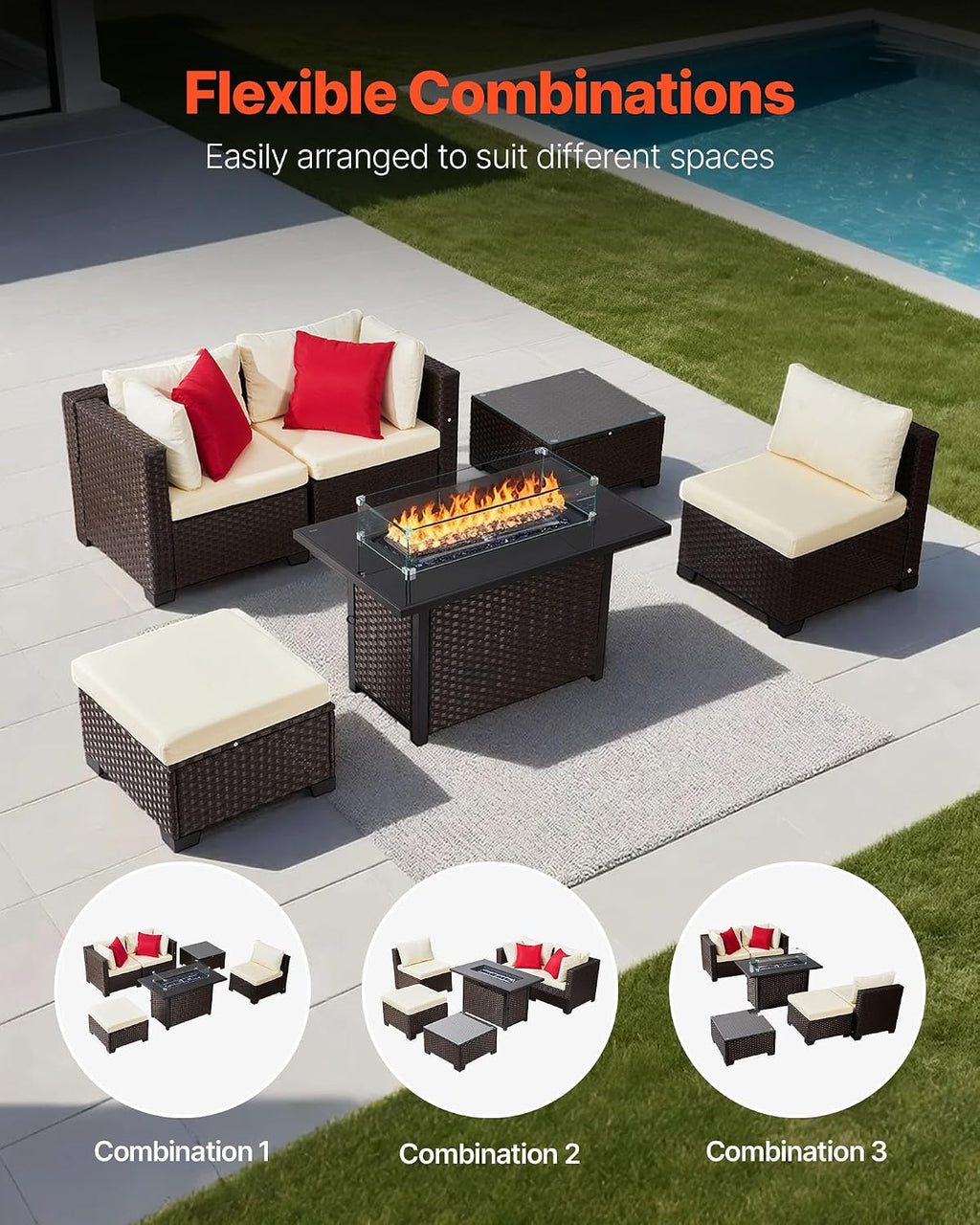 VEVOR 2025 Upgraded 6-Piece Wicker Patio Furniture Set with Protective Glides, Non-Scratch Pads, High Back Outdoor Sofa, All-Weather Wicker Patio Conversation Set for Deck Yard Pool