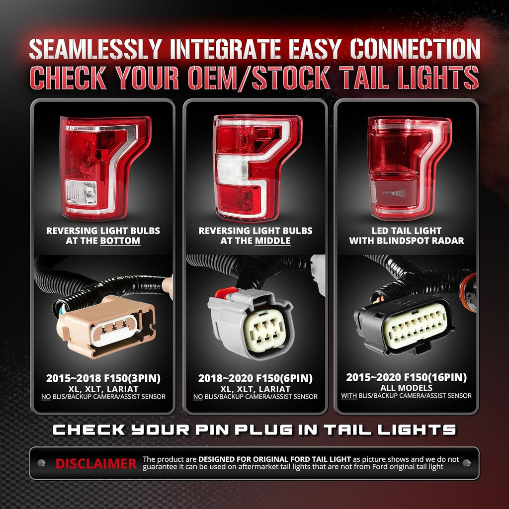 OPT7 Dynamic Taillight for F150 2015-2018 w/o Blind Spot Monitor – Redline 60' Aluminum Rigid 1-Piece Triple Row LED Truck Tailgate Light Bar w/Sequential Red Turn + Plug'n'Play Harness