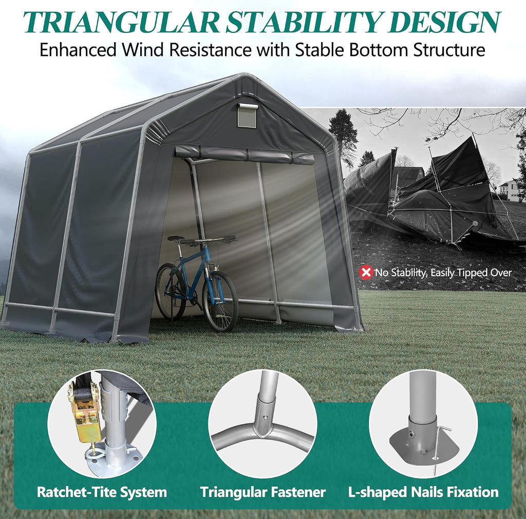GARTOO 10' x 10' Outdoor Storage Shelter - Heavy Duty Storage Tent with Roll-up Ventilated Windows, Portable Garage Zipper Storage shed for Bike, Motorcycle Shelter, ATV, Weeding Tools