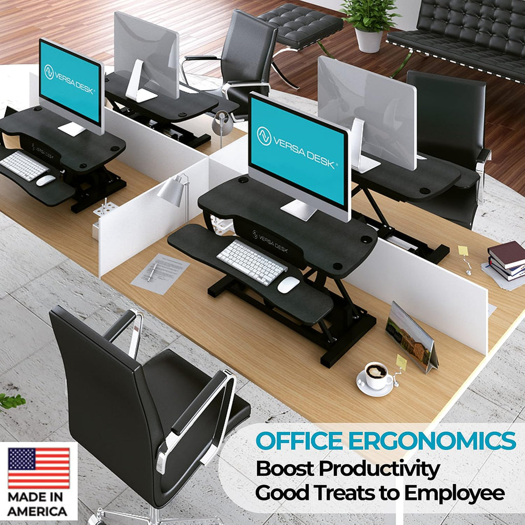 VERSADESK PowerPro™ 36 Inch Electric Standing Desk Converter, Height Adjustable Sit to Stand Up Desk Riser, Laptop and Dual Monitor Desktop Workstation with Wide Keyboard Tray and USB Port, Black