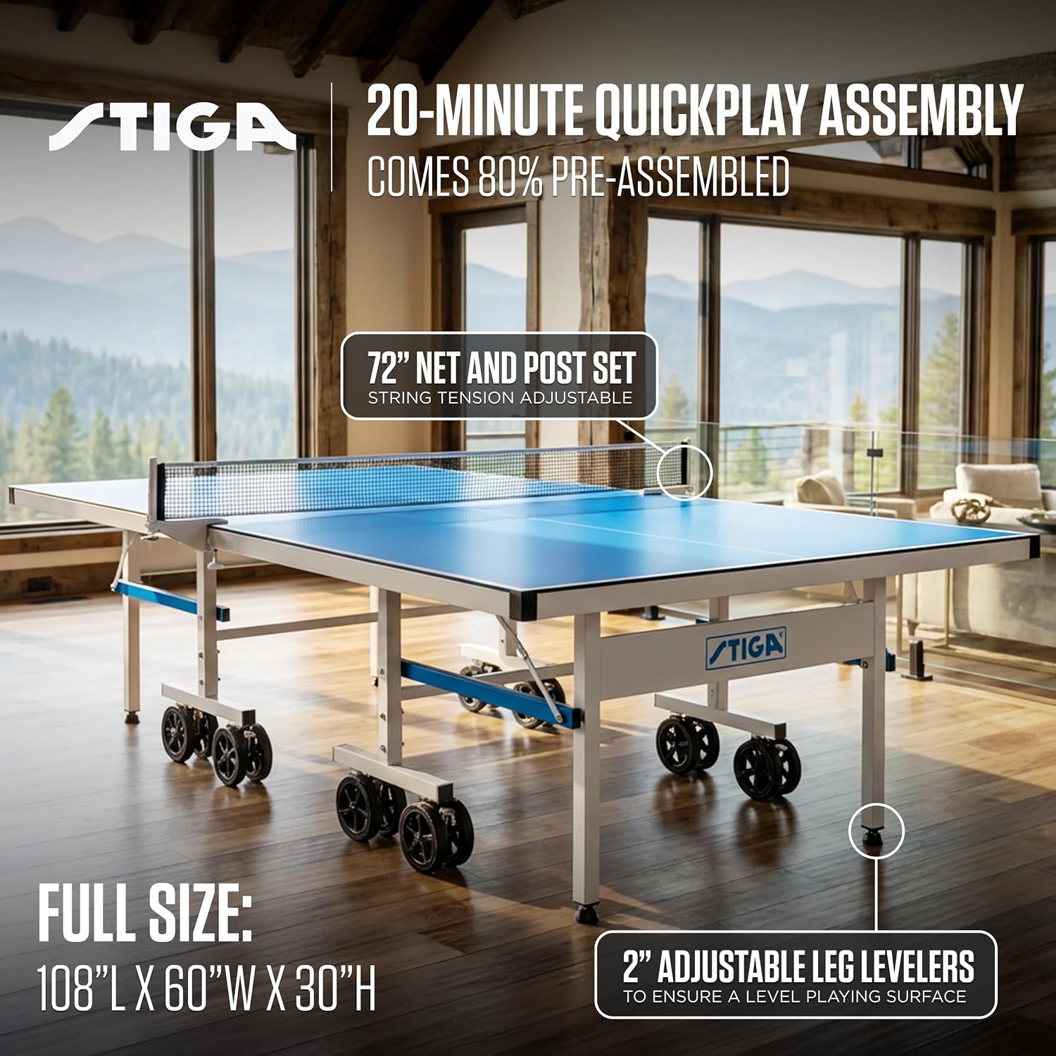 STIGA Outdoor Table Tennis Table – All-Weather Waterproof Aluminum Ping Pong Table with Net & Post, QuickPlay Assembly, 108' L x 60' W x 30' H