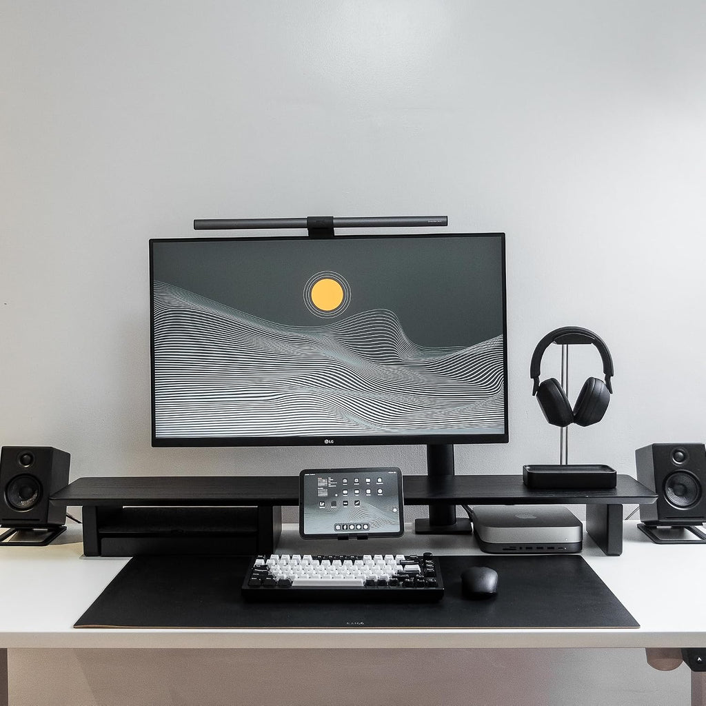 Raico Desk Cockpit Shelf Monitor Stand System Dual Screen Setup Wood Large Desk Accessory Organizer Unit (Black Wood, Full Length v2 | 45.7 Inches)