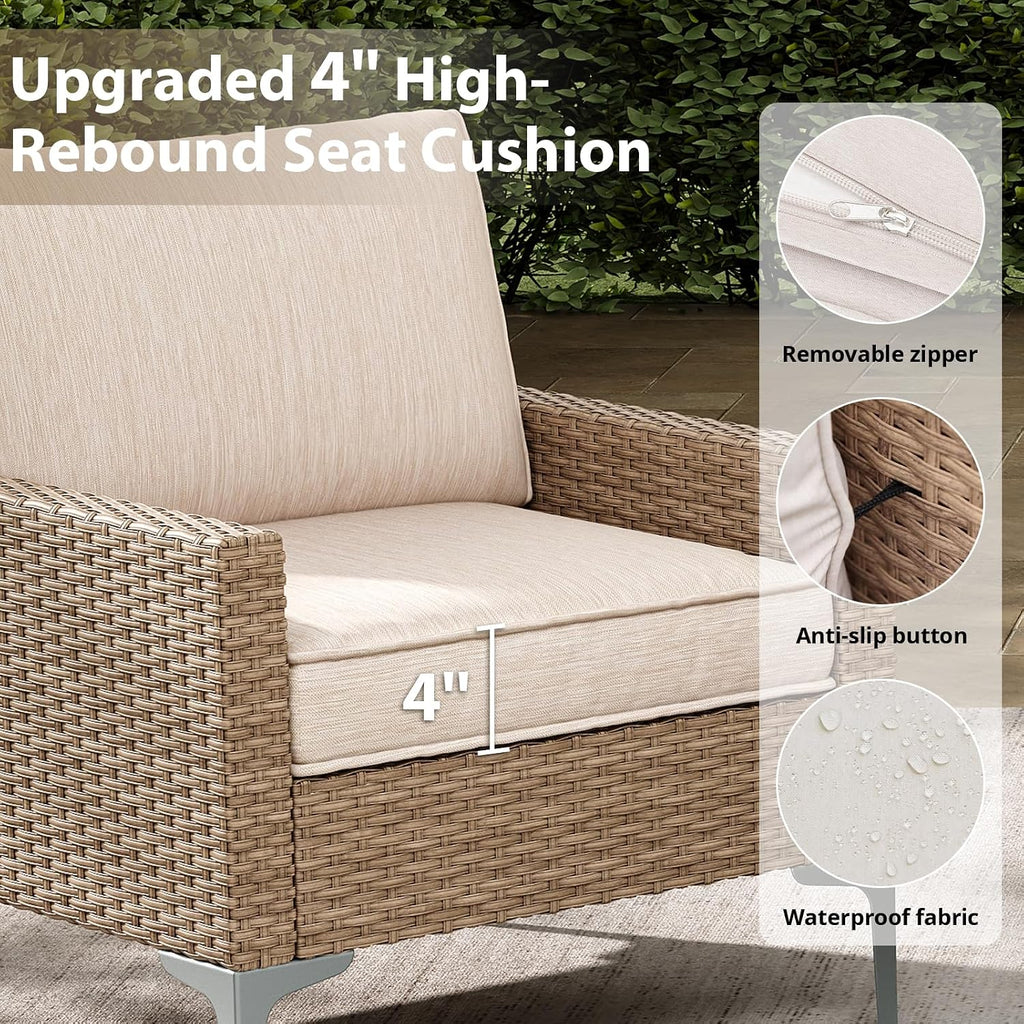 2 Piece Outdoor Single Chairs, All-Weather Wicker Patio Sofa Set with Cushions for Garden, Poolside, Backyard, Beige