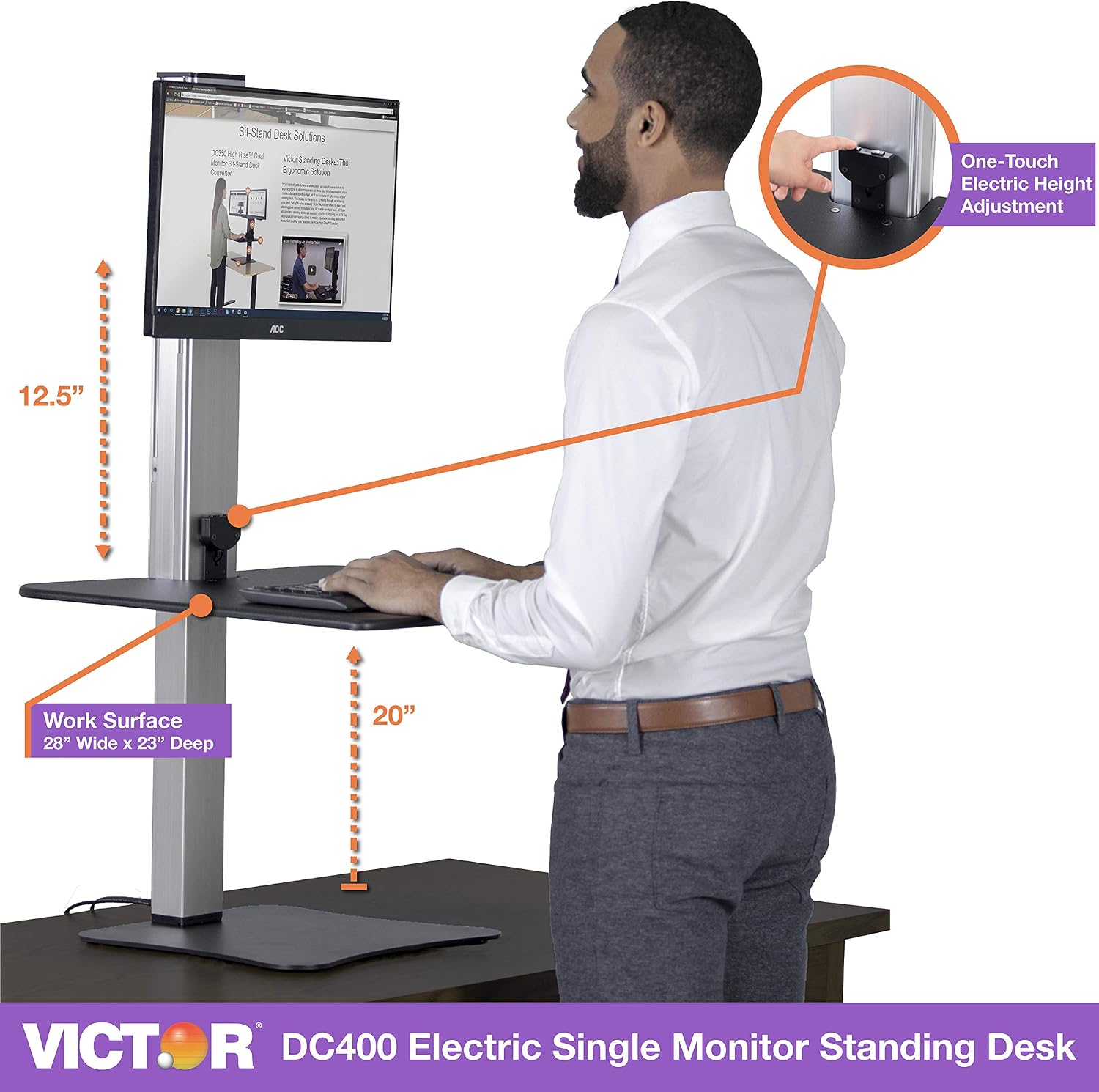 Victor DC400 Electric Standing Desk,28'W