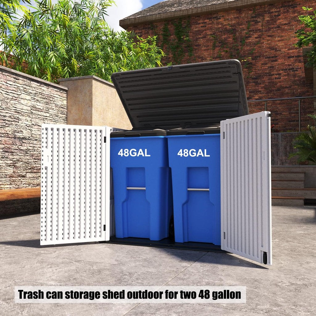 Mrosaa Resin Outdoor Storage Shed, 38 cu.ft Outdoor Storage Box Waterproof for Garden Tools, Patio Furniture, Trash Cans, Garage Storage, Customized Shelves & Lockable (Off White)