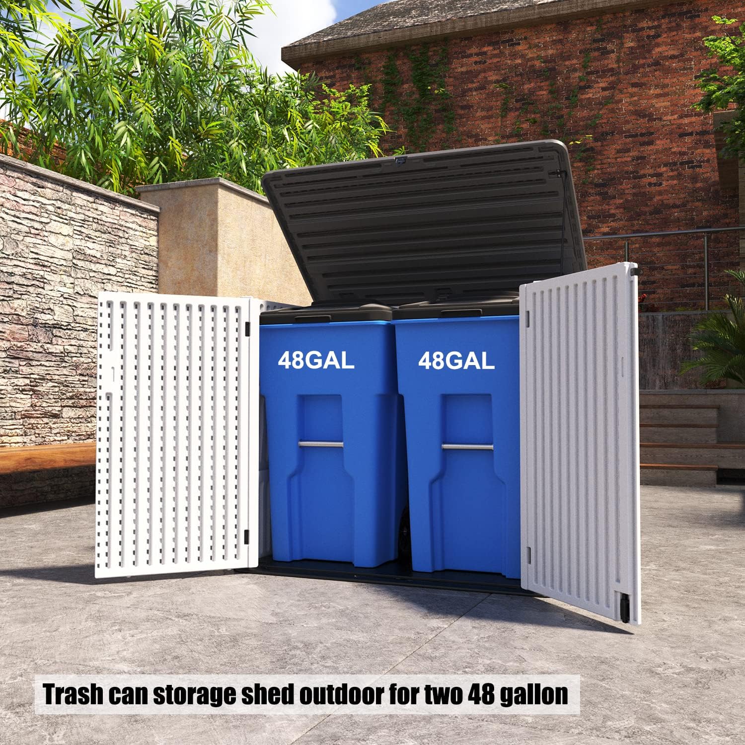 Mrosaa Resin Outdoor Storage Shed, 38 cu.ft Outdoor Storage Box Waterproof for Garden Tools, Patio Furniture, Trash Cans, Garage Storage, Customized Shelves & Lockable (Off White)